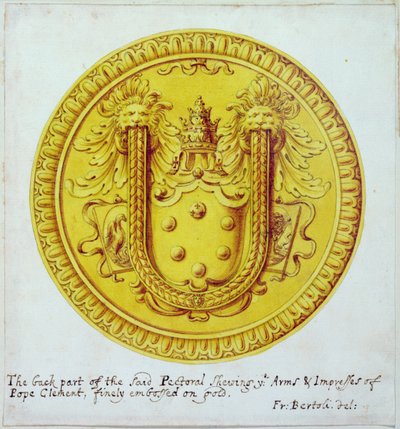Rückansicht eines Brustornaments aus Gold und Juwelen, hergestellt für Papst Clemens VII. von Cellini um 1523-34, 1729 von F. Bertoli